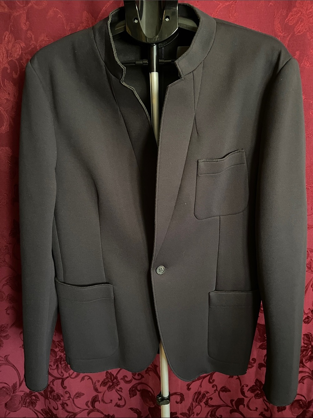 Zara Black Mandarin Collar Single-Button Blazer